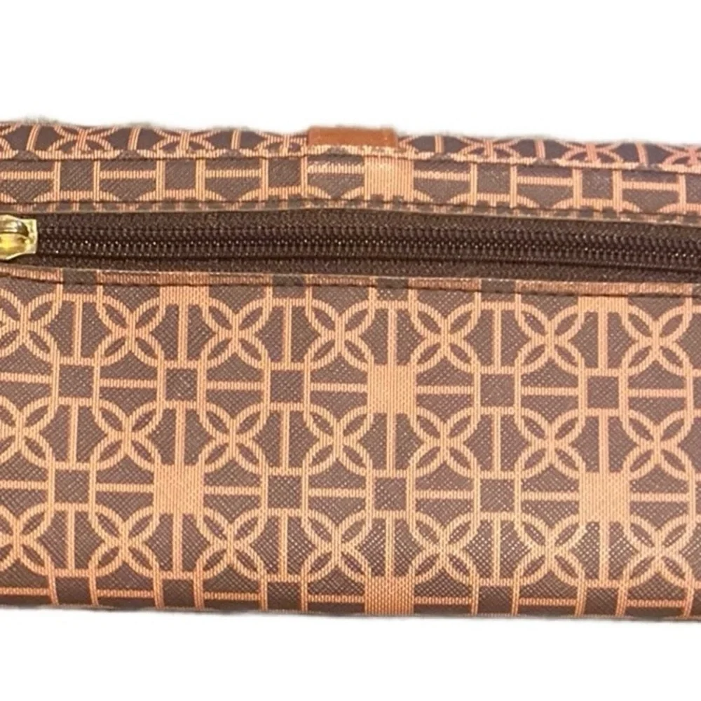 Brown Patterned Wallet with Gold Accents